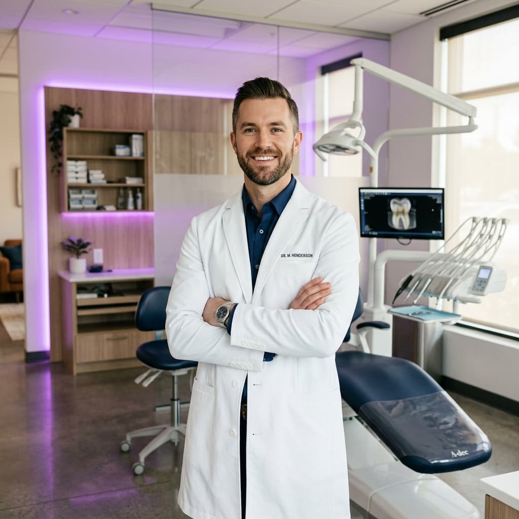 Confident dentist in a modern practice