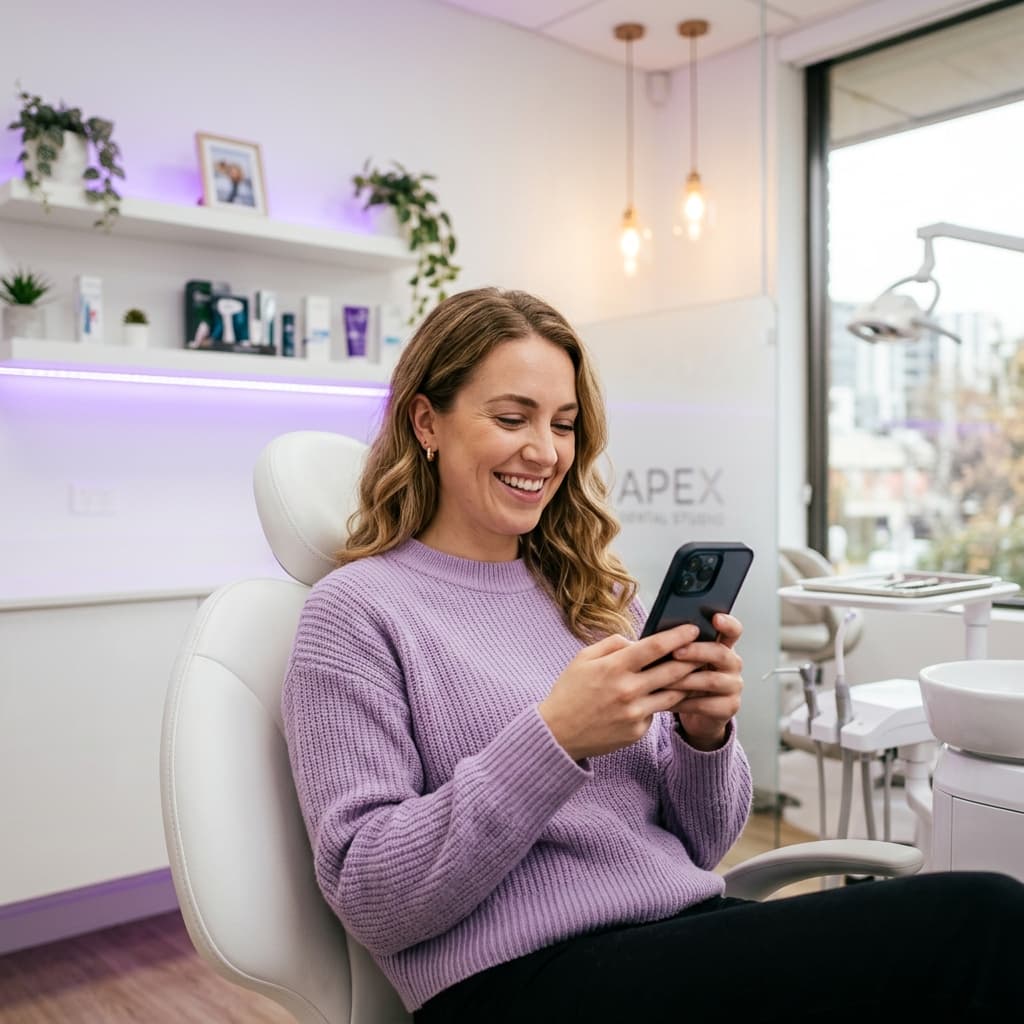 Patient booking a dentist on her phone